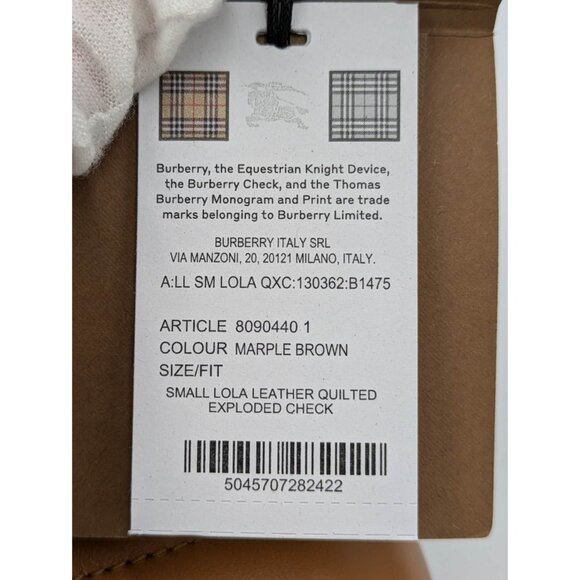 Burberry Small Lola Lambskin Quilted Exploded Check Chain Bag Marple Bro… - Picture 12 of 16